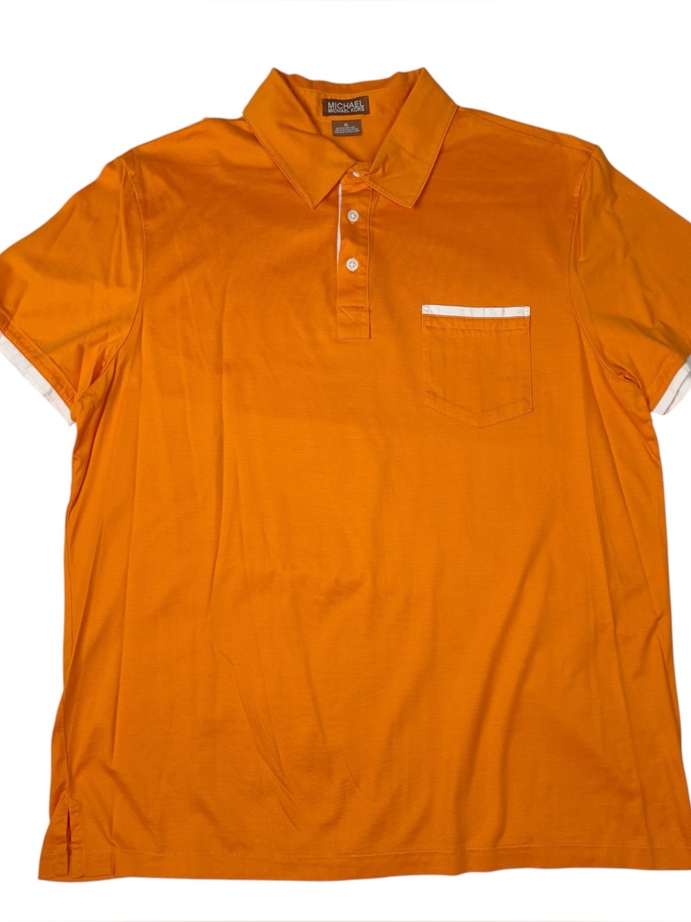 Michael Michael Kors Men XL Orange Polo SS Chest Pocket White Trim Accent Cuff